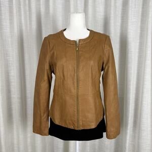 The Limited Jacket Womens Medium Brown Faux Leather Zip Front Lined Collarless
